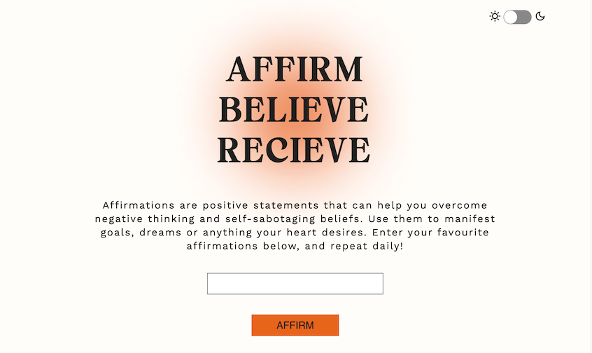 screenshot of affirm believe recieve project