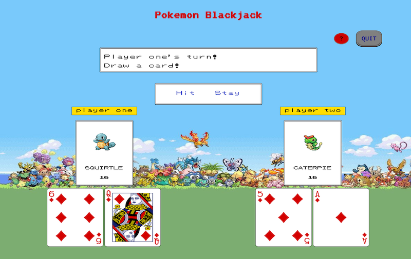 screenshot of pokemon blackjack project